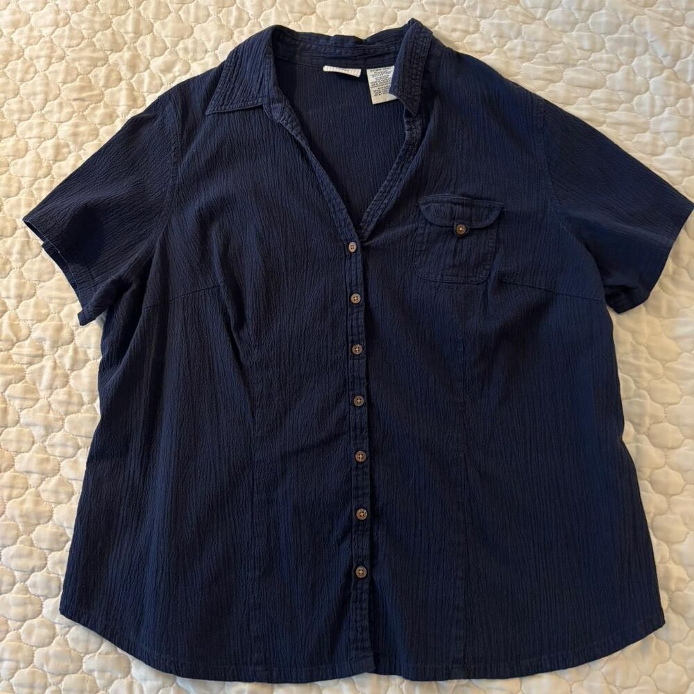 White Stag Women's Blue Button Down Classic Vacation Top Blouse Size 2X